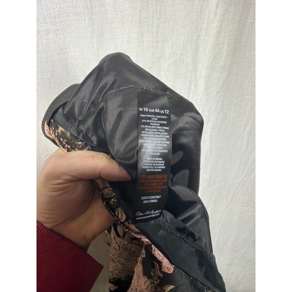 Miss Selfridge Skirt US 12 Brown Gold Rose Embroidered Floral Lined A Line - Picture 7 of 7